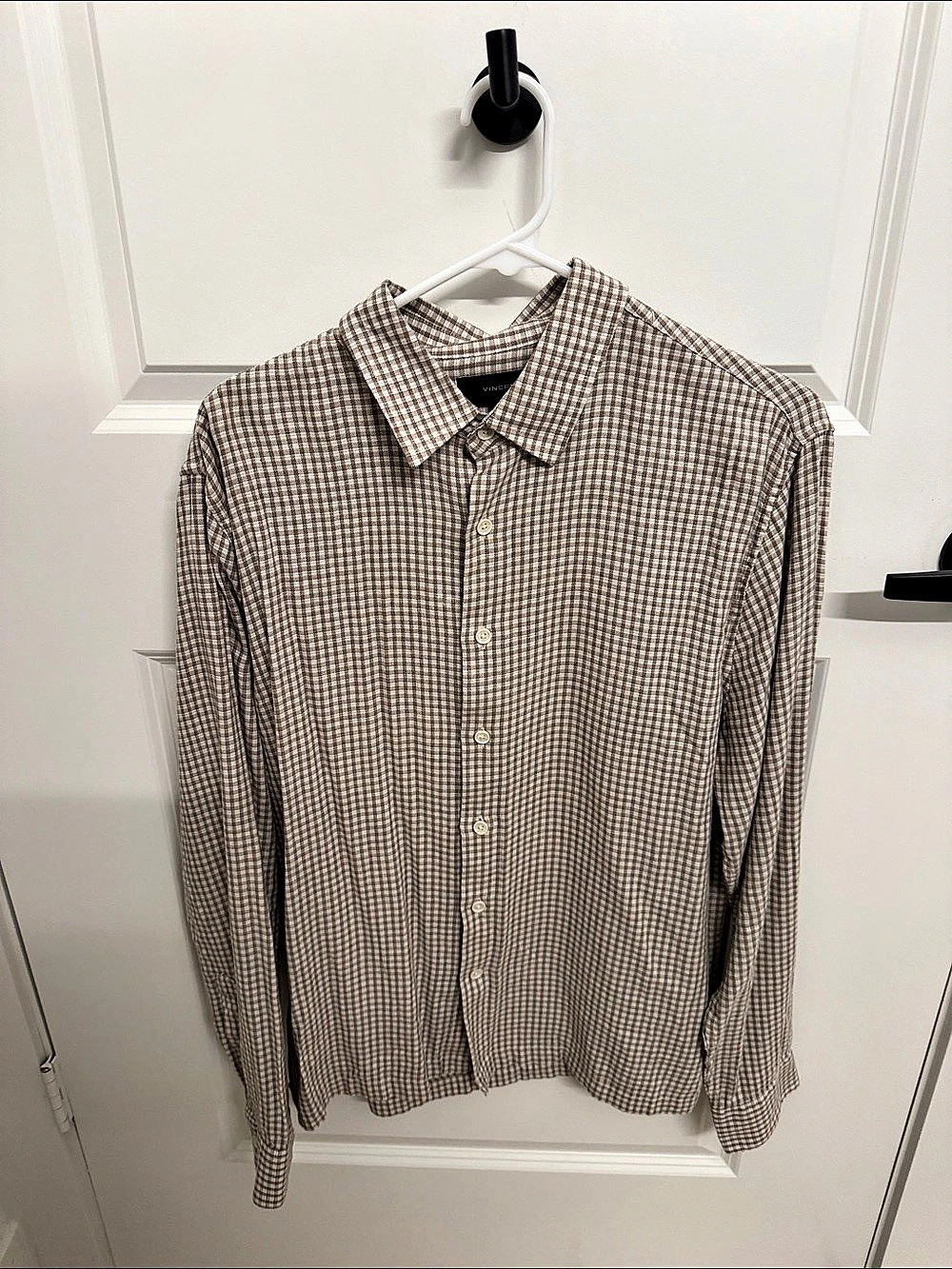 Vince Gingham Button Down Shirt in Brown & White